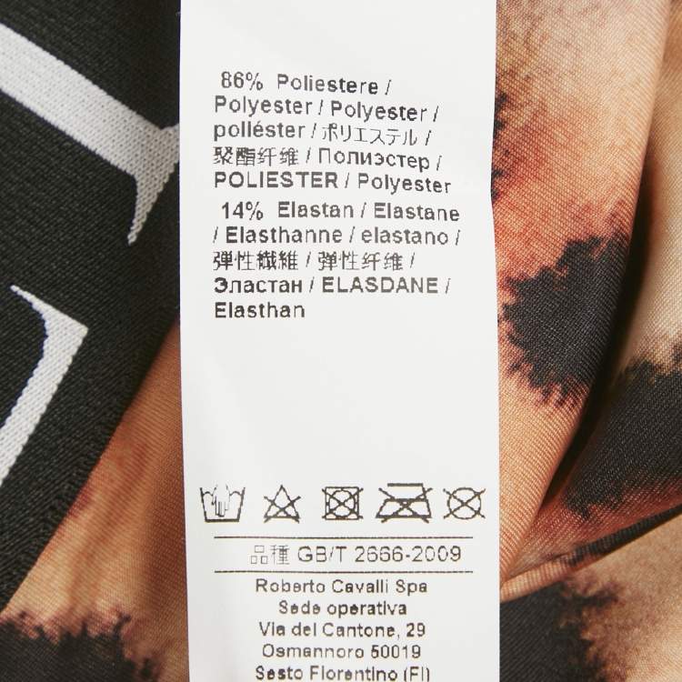 Pre Owned Roberto Cavalli Brown/Pink Animal Print Logo Waist Band Leggings L