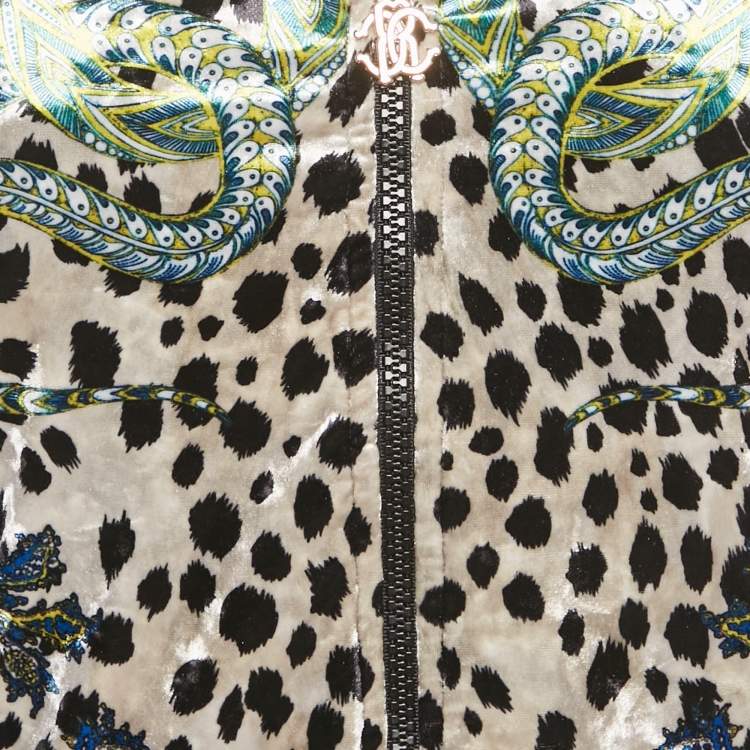 Pre Owned Roberto Cavalli Gym Multicolor Printed Velvet Zip -Up Jacket S 