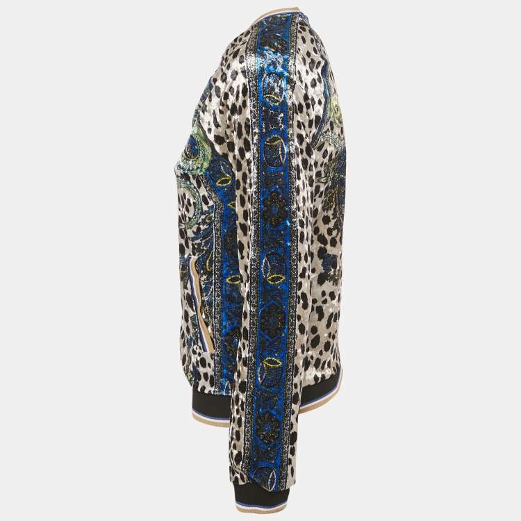 Pre Owned Roberto Cavalli Gym Multicolor Printed Velvet Zip -Up Jacket S 