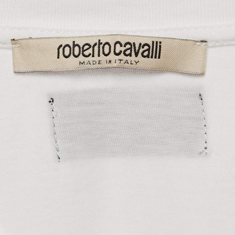 Pre Owned Roberto Cavalli  Multicolor Jersey Walk of Fame Patched Crew Neck T-Shirt XS