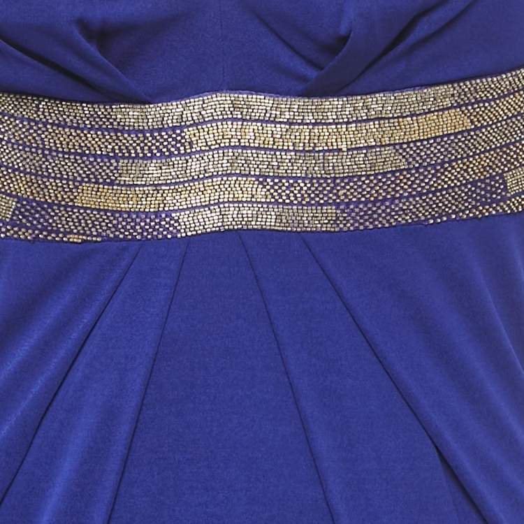 Pre Owned Roberto Cavalli Blue Beaded Jersey Short Dress S