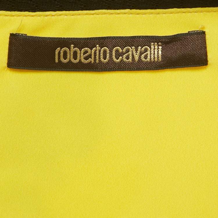 Pre Owned Roberto Cavalli Yellow Floral Print Jersey Ruched Detail Short Dress L