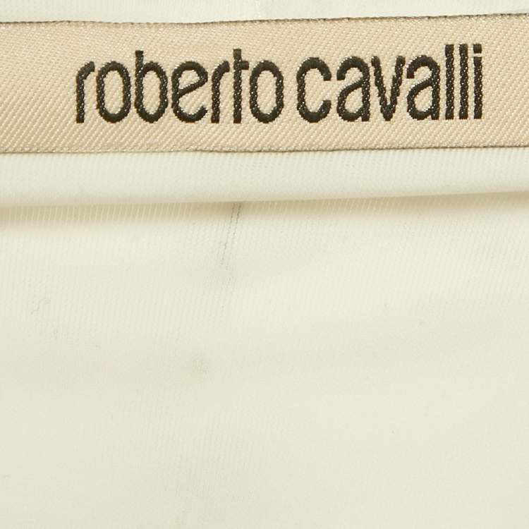Pre Owned Roberto Cavalli White Animal Print Jersey Asymmetric Midi Dress S