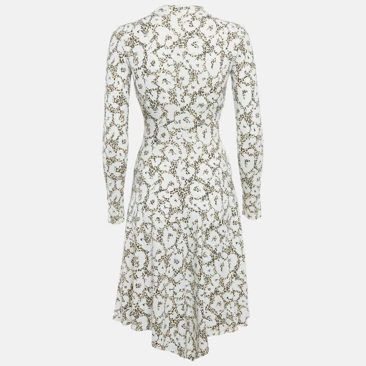 Pre Owned Roberto Cavalli White Animal Print Jersey Asymmetric Midi Dress S