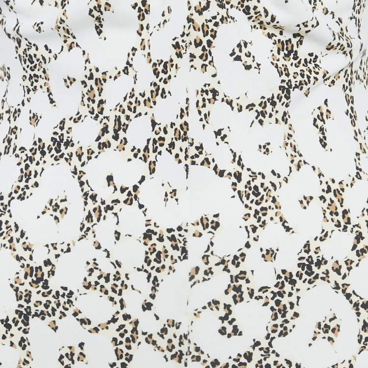Pre Owned Roberto Cavalli White Animal Print Jersey Asymmetric Midi Dress S