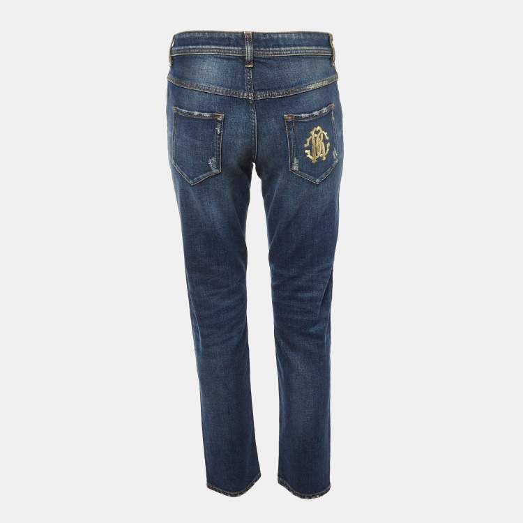 Pre Owned Roberto Cavalli Blue Denim Distressed Skinny Jeans M/Waist 32"