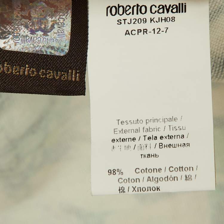 Pre Owned Roberto Cavalli Beige Crystal Animal Print Cotton Skinny Jeans M/Waist 32"
