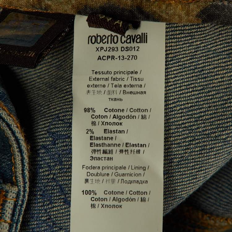 Pre Owned Roberto Cavalli Blue Denim Crystal Embellished Boot Cut Jeans M/Waist 31"