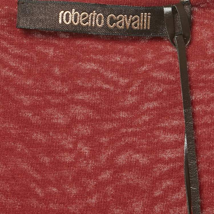 Pre Owned Roberto Cavalli Red Ruched Jersey Long Sleeve Top S 