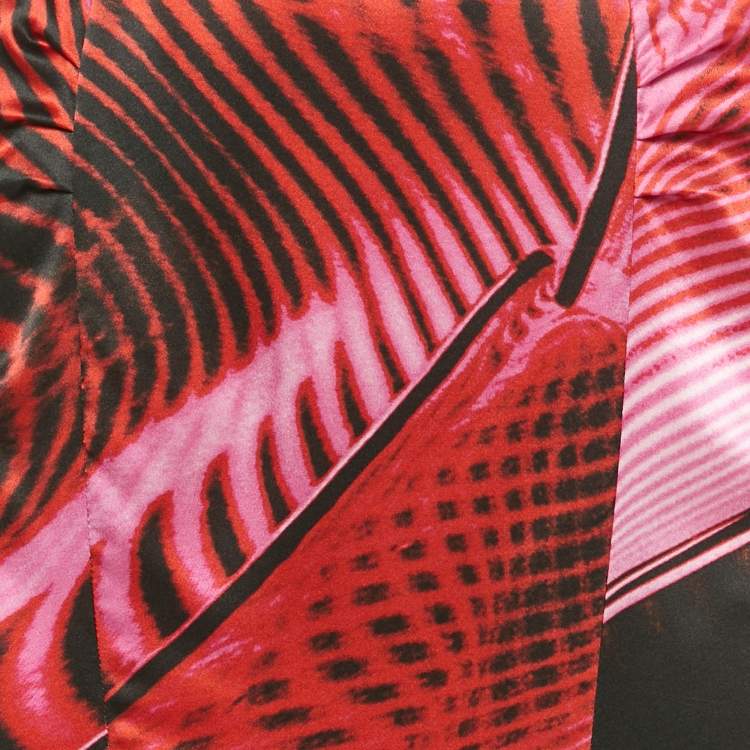 Pre Owned Roberto Cavalli Pink/Black Printed Silk Maxi Skirt M