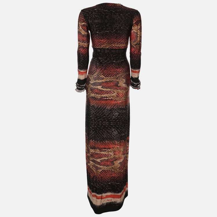 Pre Owned Roberto Cavalli Multicolor Snake Print Stretch Fabric Long Sleeve Maxi Dress S
