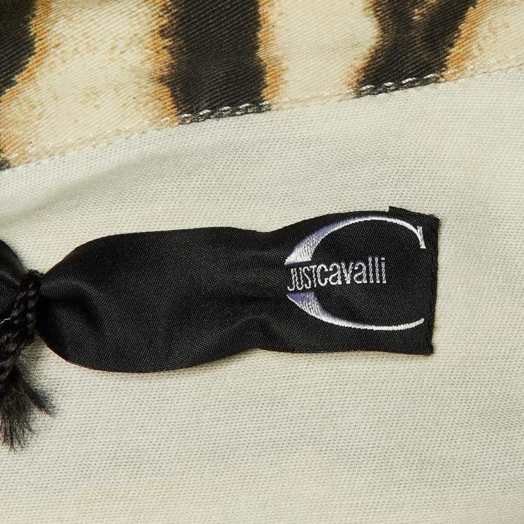 Pre Owned جاكيت روبرتو كافالي قطن مطاطي مطبوع برسومات الحيوانات بيج مقاس متوسط