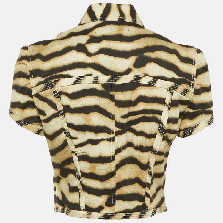 Pre Owned جاكيت روبرتو كافالي قطن مطاطي مطبوع برسومات الحيوانات بيج مقاس متوسط