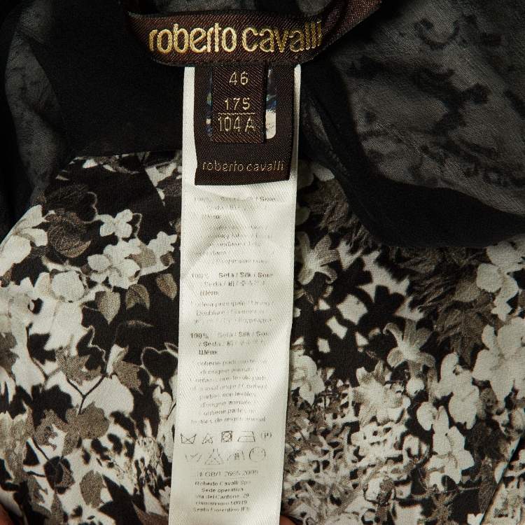 Pre Owned Roberto Cavalli Black/White Printed Silk Kaftan Maxi Dress L