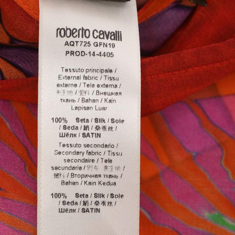 Pre Owned Roberto Cavalli Multicolor Printed Silk Chiffon Waist Tie Detail Kaftan Top S 
