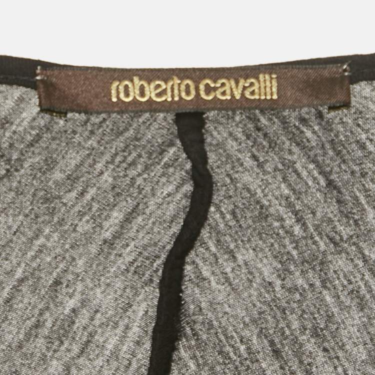 Pre Owned Roberto Cavalli Black Printed Stud Detail Jersey T-Shirt M