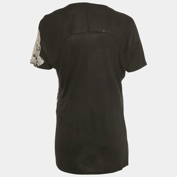 Pre Owned Roberto Cavalli Black Printed Stud Detail Jersey T-Shirt M