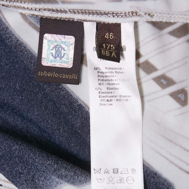 Pre Owned Roberto Cavalli Black Printed Jersey Maxi Skirt L