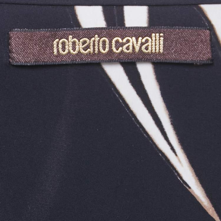 Pre Owned Roberto Cavalli Black Printed Jersey Maxi Skirt L