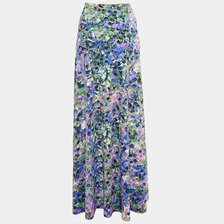 Pre Owned Roberto Cavalli Purple Printed Jersey Maxi Skirt M
