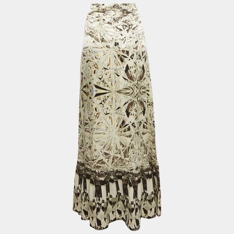 Pre Owned Roberto Cavalli Multicolor Printed Silk Maxi Skirt L