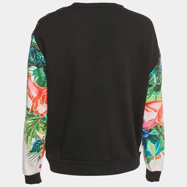 Pre Owned Roberto Cavalli Black/Green Printed Cotton Sweatshirt M