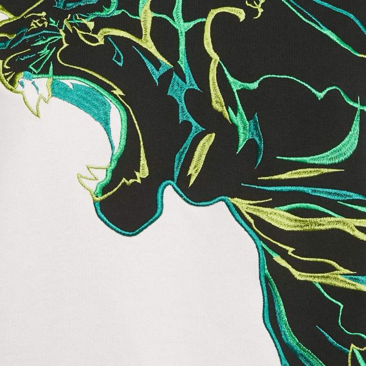 Pre Owned Roberto Cavalli Black/Green Printed Cotton Sweatshirt M