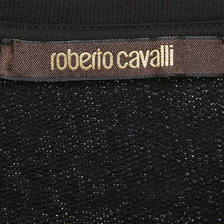 Pre Owned Roberto Cavalli Black/Green Printed Cotton Sweatshirt M