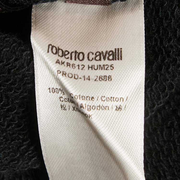 Pre Owned Roberto Cavalli Black/Green Printed Cotton Sweatshirt M