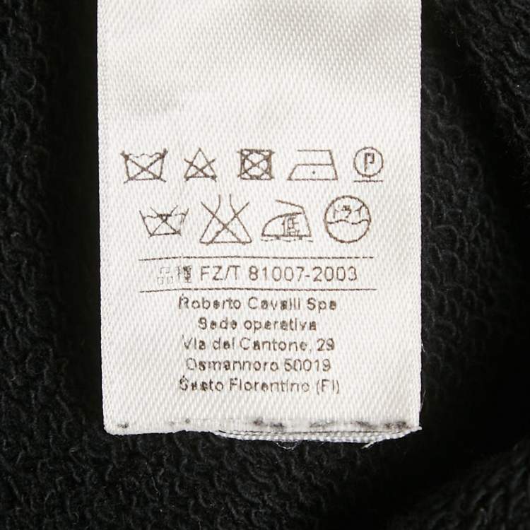 Pre Owned Roberto Cavalli Black/Green Printed Cotton Sweatshirt M