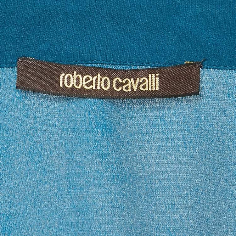 Pre Owned Roberto Cavalli Blue Sequin Embroidered Silk Shirt M