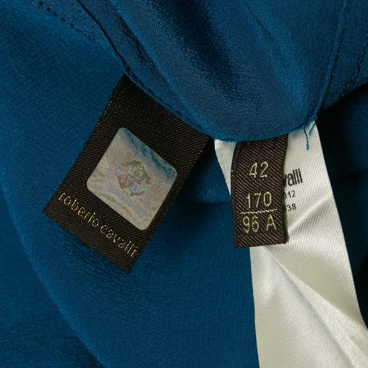 Pre Owned Roberto Cavalli Blue Sequin Embroidered Silk Shirt M