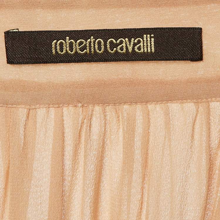 Pre Owned Roberto Cavalli Beige Tie Dye Silk Belted Maxi Skirt S 