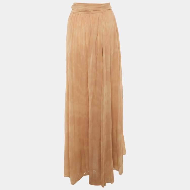 Pre Owned Roberto Cavalli Beige Tie Dye Silk Belted Maxi Skirt S 