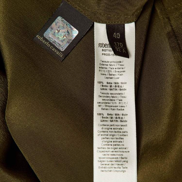 Pre Owned Roberto Cavalli Olive Green Silk Wide Leg Jumpsuit S 