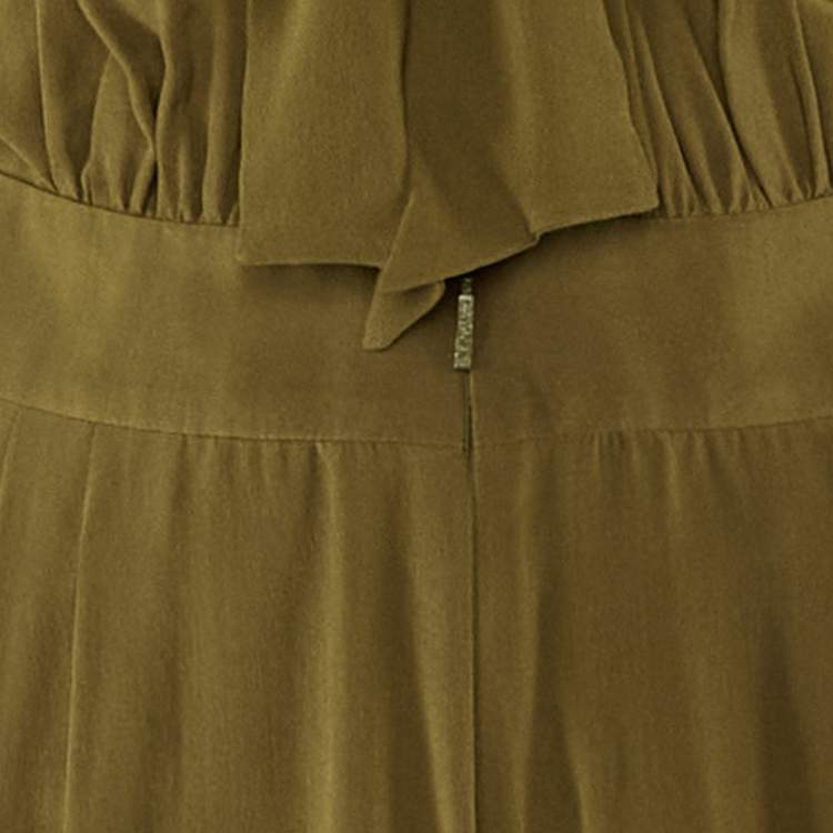 Pre Owned Roberto Cavalli Olive Green Silk Wide Leg Jumpsuit S 