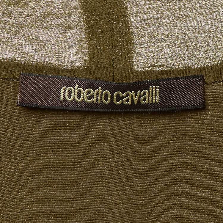 Pre Owned Roberto Cavalli Olive Green Silk Wide Leg Jumpsuit S 