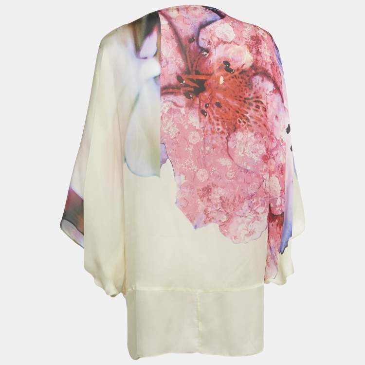 Pre Owned Roberto Cavalli Multicolor Floral Print Silk Tunic Top M