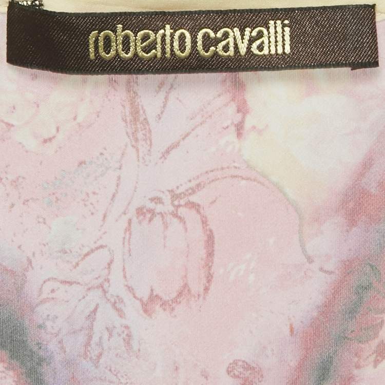 Pre Owned Roberto Cavalli Multicolor Floral Print Silk Tunic Top M
