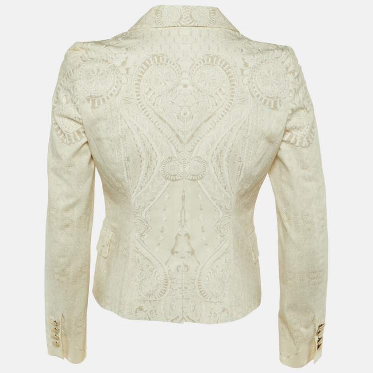 Pre Owned Roberto Cavalli Ivory/Grey Paisley Print Cotton Jacket S