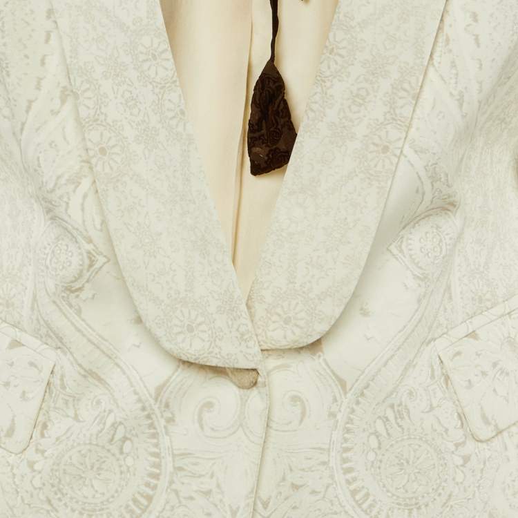 Pre Owned Roberto Cavalli Ivory/Grey Paisley Print Cotton Jacket S