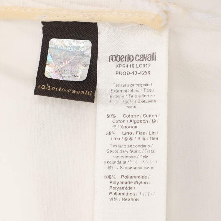 Pre Owned Roberto Cavalli Cream Linen Blend Zip Jacket M