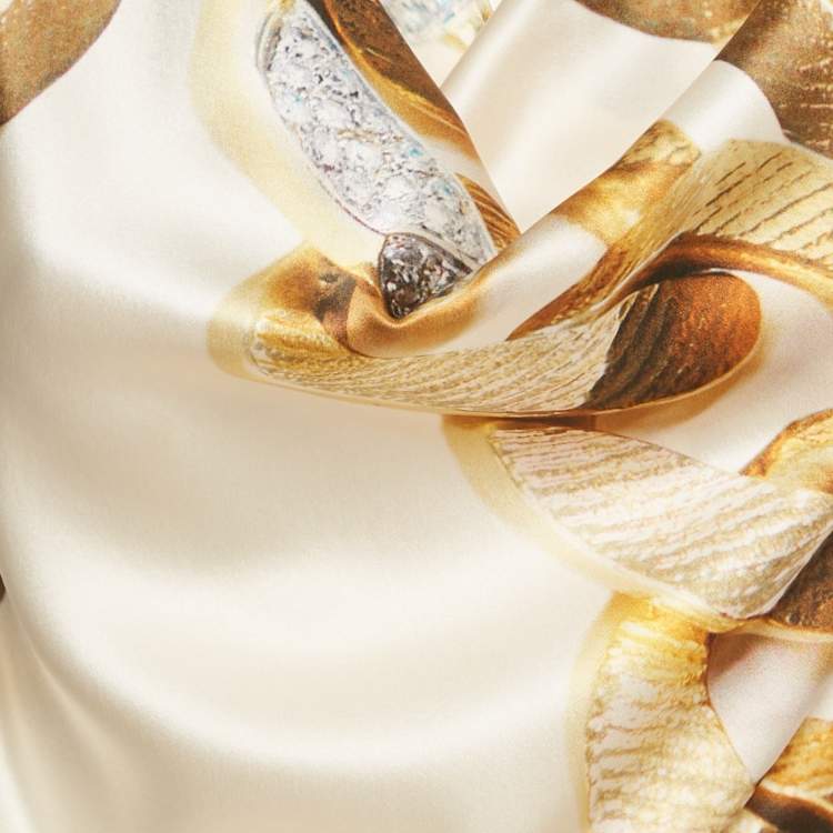 Pre Owned Roberto Cavalli Beige Printed Silk Cowl Neck Sleeveless Blouse S 