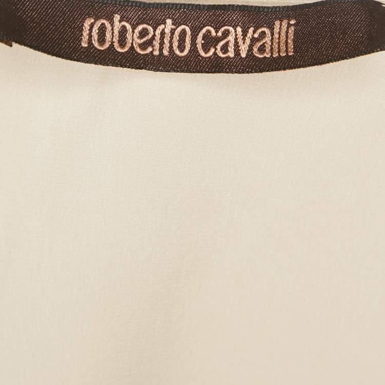 Pre Owned Roberto Cavalli Beige Printed Silk Cowl Neck Sleeveless Blouse S 