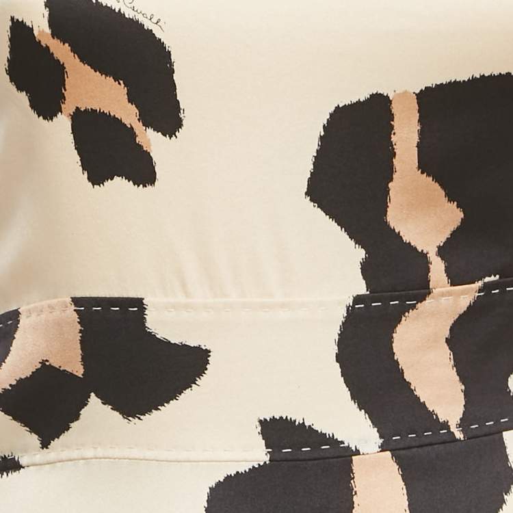 Pre Owned Roberto Cavalli Beige Printed Silk One shoulder Short  Dress S 