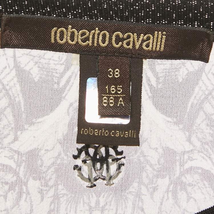 Pre Owned Roberto Cavalli Yellow /Black Printed Silk Tunic Top S 
