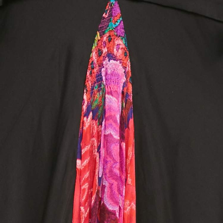 Pre Owned Roberto Cavalli Black Printed Silk Midi Dress  M