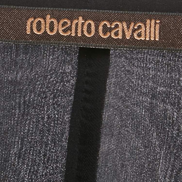 Pre Owned Roberto Cavalli Black Printed Silk Midi Dress  M