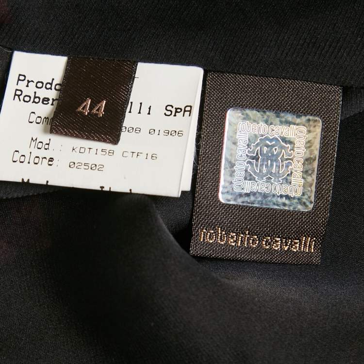 Pre Owned Roberto Cavalli Black Printed Silk Midi Dress  M