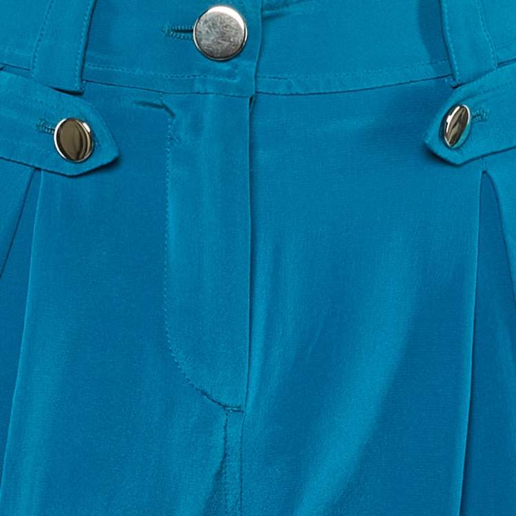 Pre Owned Roberto Cavalli Blue Silk Trousers S